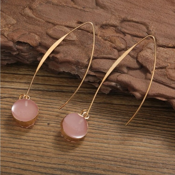 Pink Resin Crystal Gold Drop Dangle Earrings - Picture 5 of 8